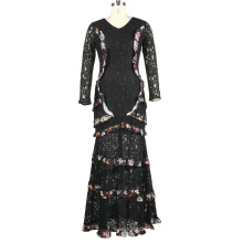 2020 Black Lace Elegant Mermaid Party Long Dresses With Ruffles For Women